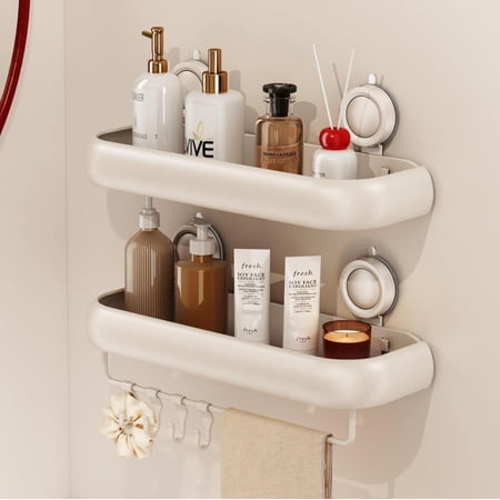 Shower Caddy Suction Cup 2 Pack No Drilling Corner Shower Shelves Rust Proof Bathroom Storage Organizer Shower Corner Caddy with Removable Hooks and Towel Bar Square Cream Shower Caddy Suction Cup 2 Pack No Drilling Corner Shower Shelves Rust Proof Bathroom Storage Organizer Shower Corner Caddy with Removable Hooks and Towel Bar Square Cream