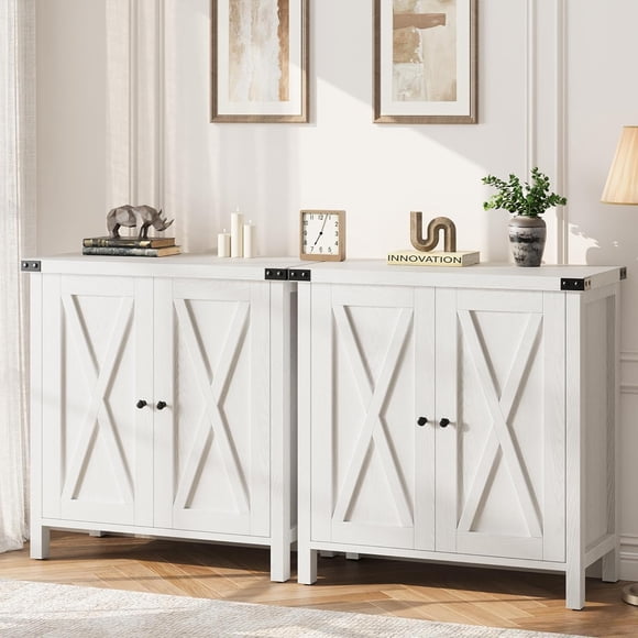 Small Storage Cabinet 2 Piece, Farmhouse Sideboard Buffet Cabinet with 2 Doors and Adjustable Shelves, Entryway Console Cabinets for Living Room, Dining Room, Kitchen, Hallway