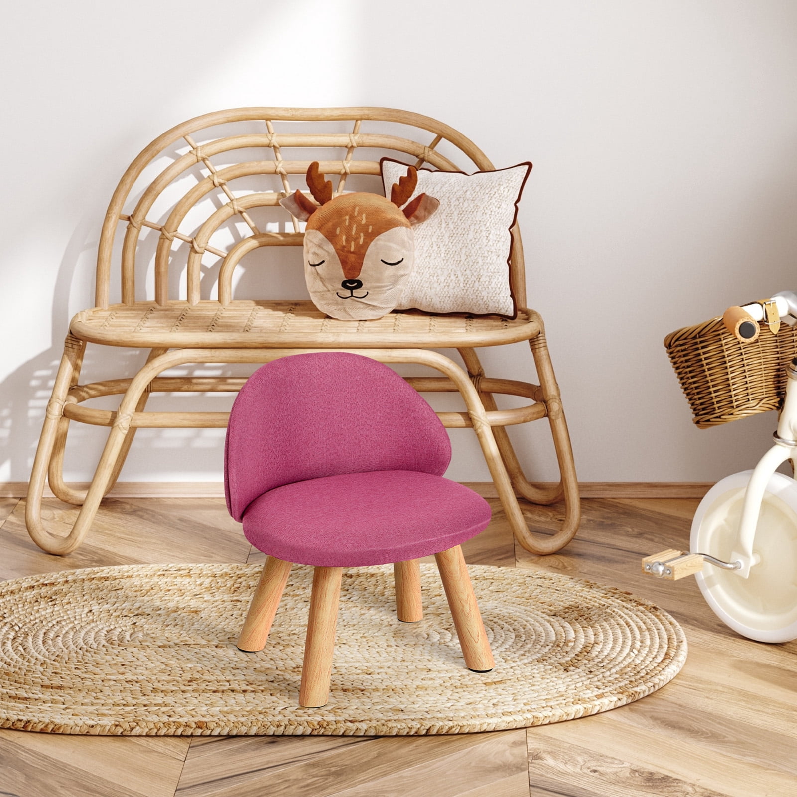 Oumilen Upholstered Kids Indoor Accent Chair with Wooden Legs, Pink Linen