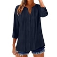 thumbnail image 3 of Endives Womens Tops Cotton Linen Button Down Shirts V Neck Pleated Casual Loose Blouses Roll Up Sleeve Shirt Spring Summer, 3 of 6
