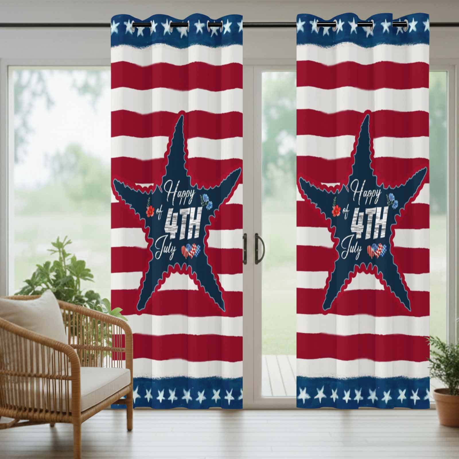 Silver Happy of 4th July Outdoor Curtains for Patio, Rustic Red Blue Star Stripes Sunshade Privacy Drapes Grommet Waterproof Outside Curtains for Porch/Cabana/Balcony 54"x 108", 1 Panel
