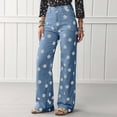 thumbnail image 6 of Bexdxz Women's Casual Wide Leg Jeans with Large Polka Dot Print Blue L, 6 of 6