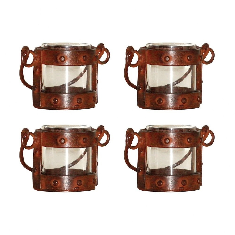 Industrial Bolted Votive Lantern with Handle Candle Holder Set of 4 in