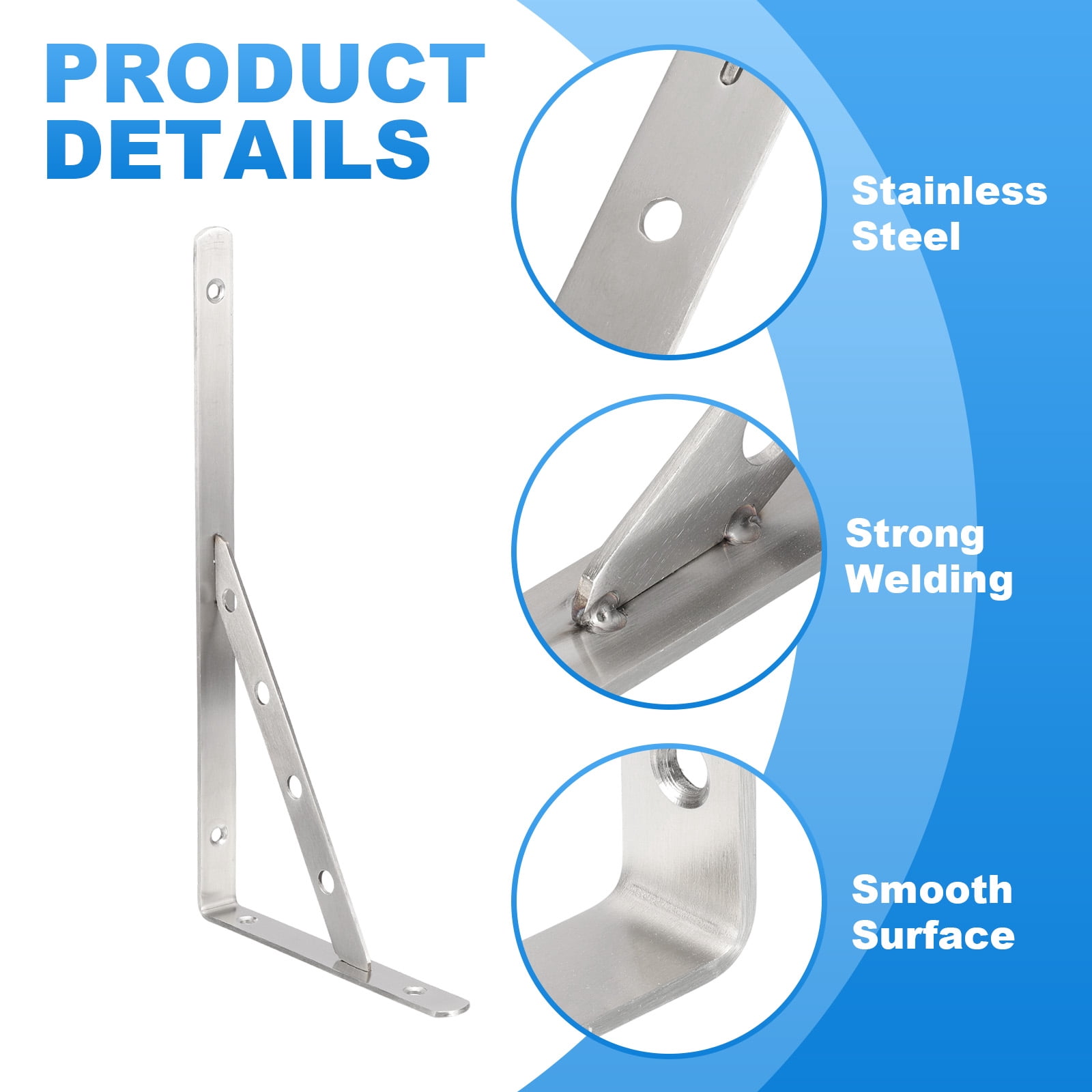 Wall Shelf Brackets, Heavy Duty Stainless Steel Collapsible Wall Mounted Shelf Bracket Space Saving for Table 12"