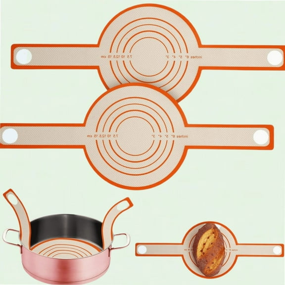 2pcs Silicone Bread Sling Baking Mat for Dutch Ovens, Reusable Oven Liner with Long Handle