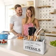 thumbnail image 2 of Wood Kitchen Utensil Caddy with 3 Compartments, Rustic Farmhouse Style, Ideal for Storage and Organization, White, 2 of 7
