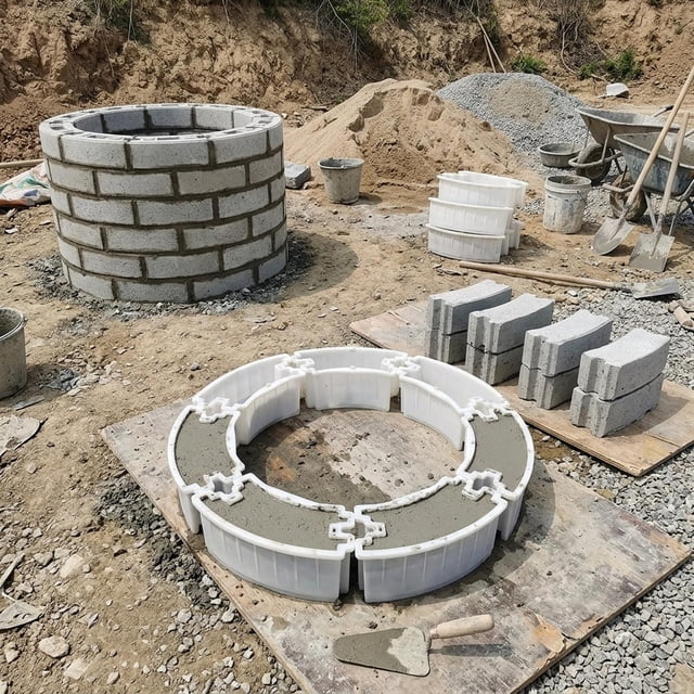 Colaxi Cadre de Coulée en Briques de Béton Décor de Coulée Bloc de Béton Rond Modèle en Briques pour Aménagement Paysager d'Allées Extérieures de la Maison et Aménagement de Parc 80 cm