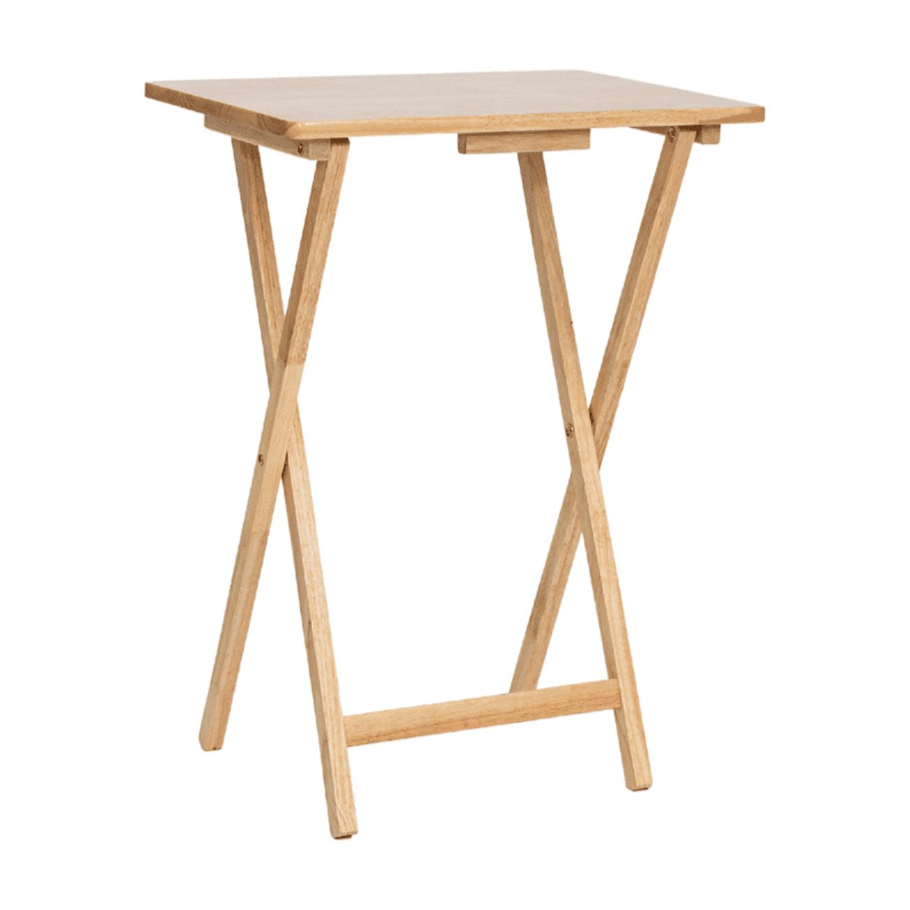(2 pack) Mainstays TV Tray Table Set, 3-Piece with 2 Folding Rubberwood Trays and Storage Rack, Natural