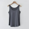 thumbnail image 4 of AKOEE Tank Top Women Built in Bra, Ladies Sleeveless Cotton Soft Padded Vest Casual Crew Neck Pajama Shirt Tanks (XL, Dark Gray), 4 of 5