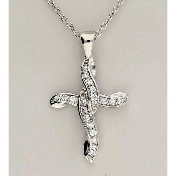 Round Cut 2 Ct White Lab Created Diamond Pendant Cross Women's 14K White Gold Plated