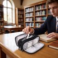 thumbnail image 4 of Large Capacity Pencil Case 3 Compartment Pouch Pen Bag Black, 4 of 4
