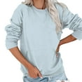 thumbnail image 6 of Pxiakgy Crewneck Sweatshirts Women Long Sleeve Crew Neck Sweatshirt Trendy Casual Pullover Tops Fall Winter Outfits 2025 Women's Solid Color Round Neck Pocket Long Sleeve Top Sweatshirt Light Blue Xl, 6 of 7