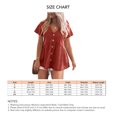 thumbnail image 5 of Blusa de manga corta con cuello en V para mujer, blusa holgada de color puro con botones y dobladillo con volantes para fiesta, color burdeos S, 5 of 5