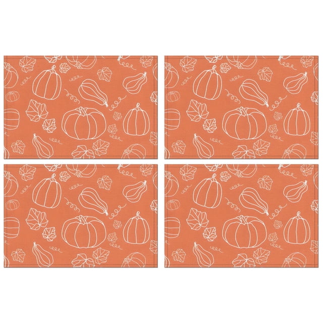 Ensemble de 4 Sets de Table Orange Citrouille pour les Fêtes, Récolte de l'Action de Grâce, Automne, Résistants à la Chaleur, 12 X 18 Pouces, Modes de Table pour Cuisine
