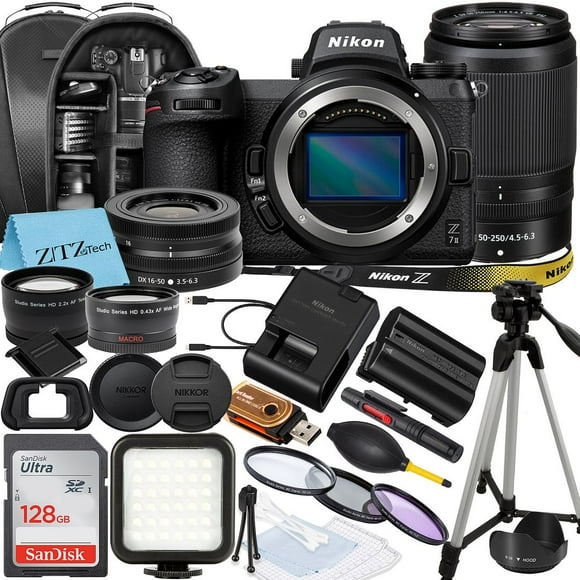 Nikon Z7 II Mirrorless Camera with NIKKOR 16-50mm + DX 50-250mm Zoom Lens, SanDisk 128GB Memory Card, Backpack, Flash, Tripod and ZeeTech Accessory Bundle