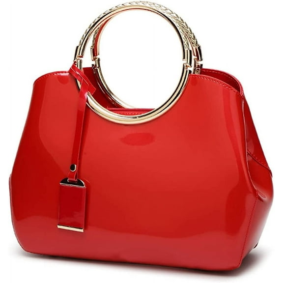 HMSHA Top Handle Handbag for Women Glossy Patent Leather Shoulder Bag Evening Party Crossbody Bag Wedding Satchel Purse