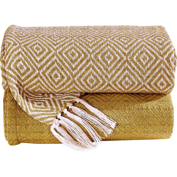 Premium Set of 2 Hand-Woven Cotton Throw Blankets for Cozy Comfort