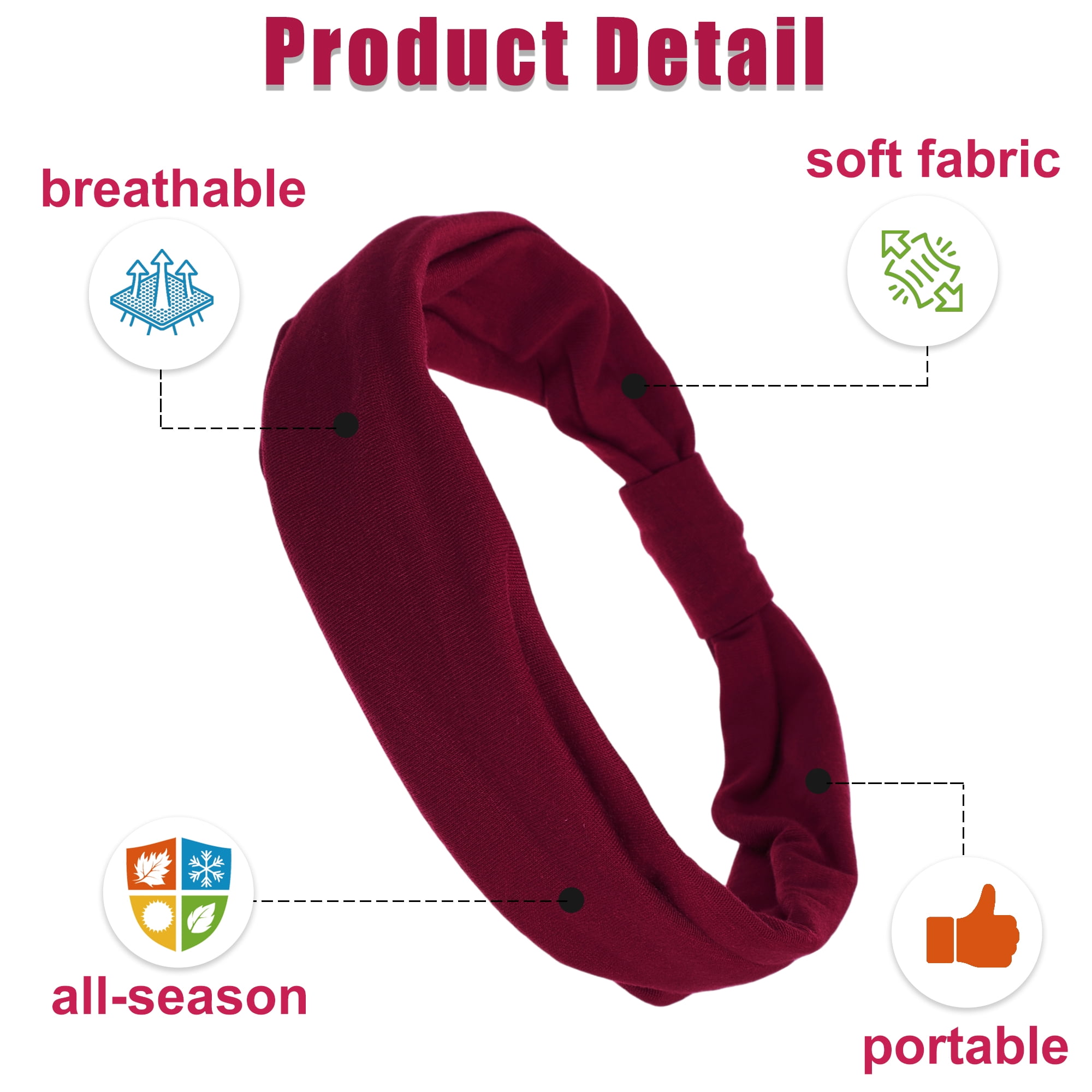 Unique Bargains 4pcs Elastic Twisted Knot Wide Hairbands Black, White, Red, Blue