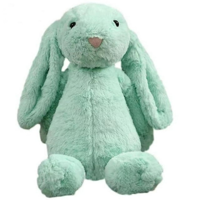 Conejo de peluche de orejas largas, lindo conejo grande jugando con un muñeco de conejo suave y lindo, durmiendo con un conejo grande junto a la cama.