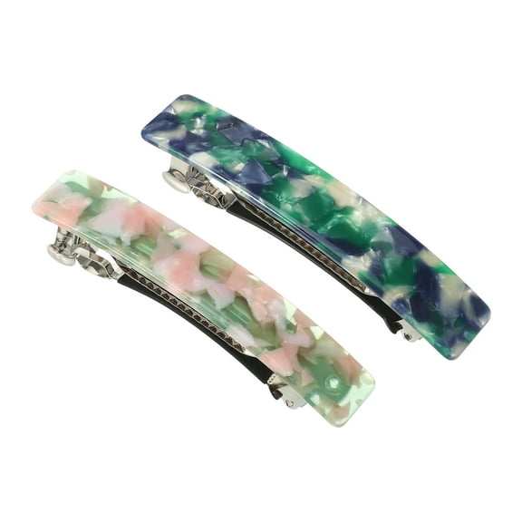 Unique Bargains 2 Pcs Hair Barrettes Tortoise Shell Hair Clips Acetate French Hair Barrettes for Thick Hair Green Pink