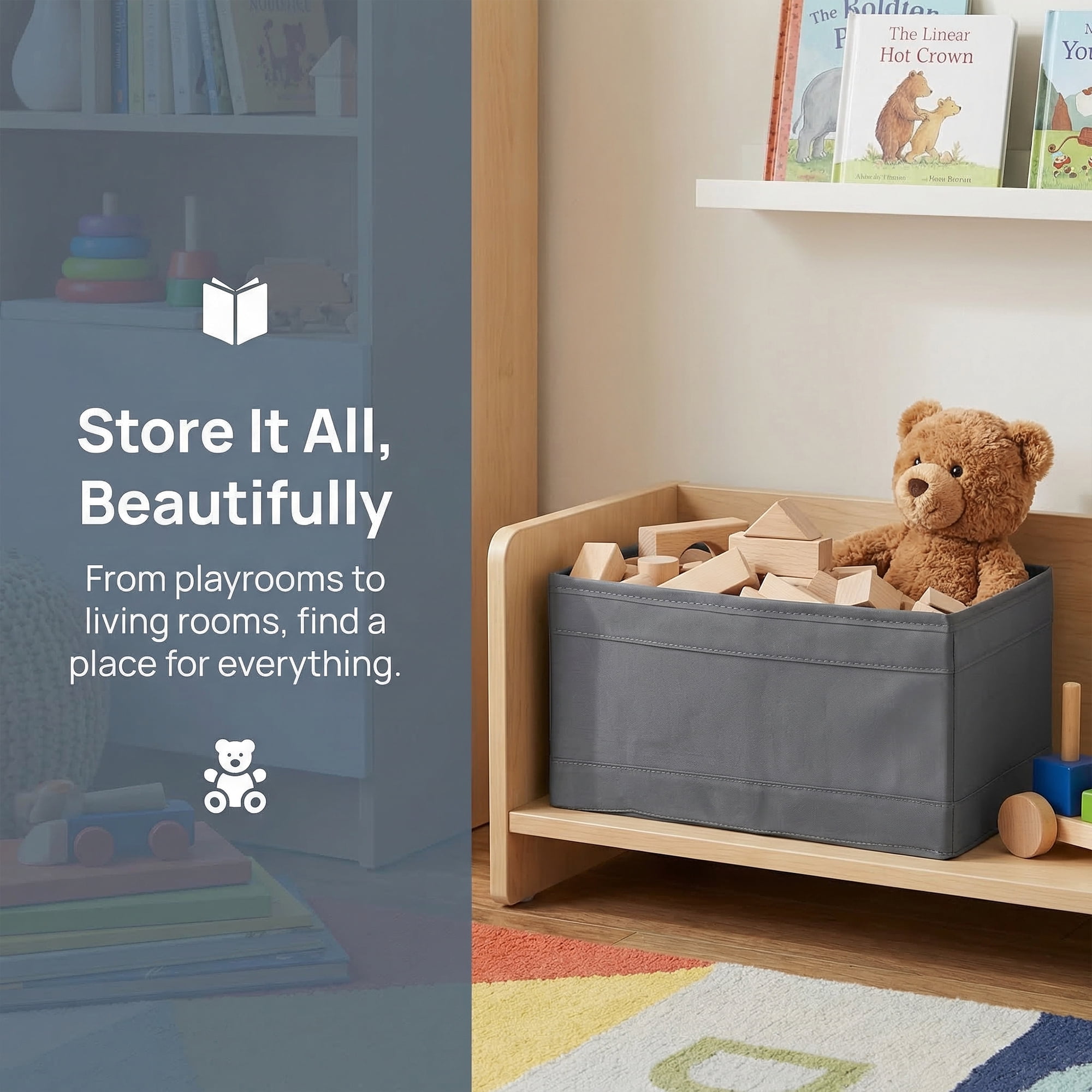 Unique Bargains 1pc Fabric Storage Bin for Shelves Closet Grey 11*5.5*5.1in