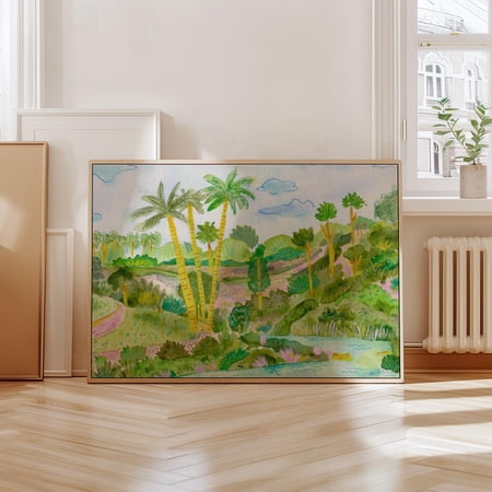Bali River Colorful Landscape Illustration, Unframed Paper Poster 11x14in