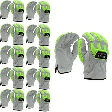 

10-Pack of Cordova 85063XL Caliber-GT Grain Goatskin Driver Work Gloves HPPE/Steel Fabric Lined Keystone Thumb Lime TPR Protectors ANSI Cut Level A5 ANSI Impact Level 1 3X-Large