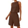 thumbnail image 5 of Horkkom Short Sets for Women 2 Piece Linen Solid Color Tank Tops High Waist Shorts with Pockets Summer Casual Vacation Sets XXXL, 5 of 7