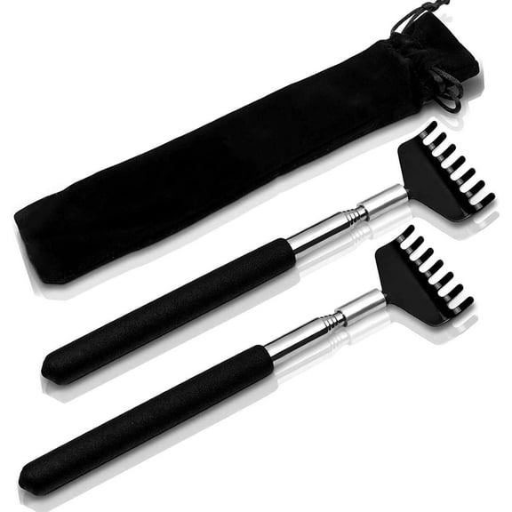 2 Pack Portable Extendable Back Scratcher,Stainless Steel Telescoping Back Scratcher with Flannel Bag Packaging
