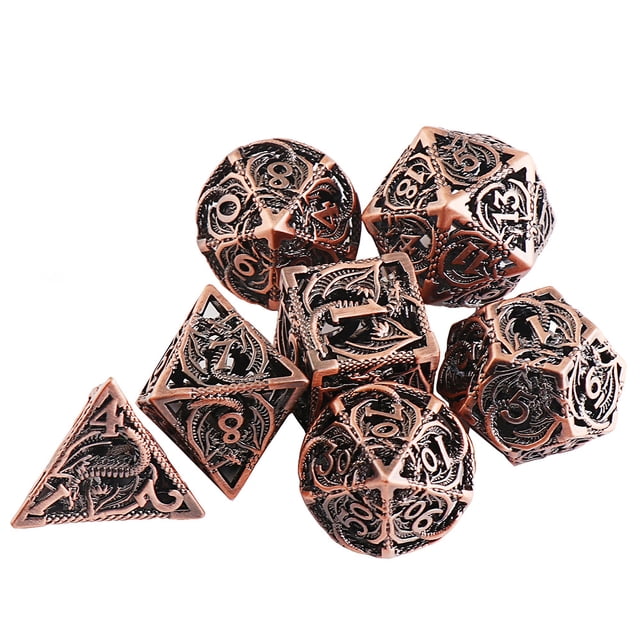 Juego de mesa de dados de metal hueco de dragón, grupo de funcionamiento, tamiz de múltiples lados, dados de cobre
