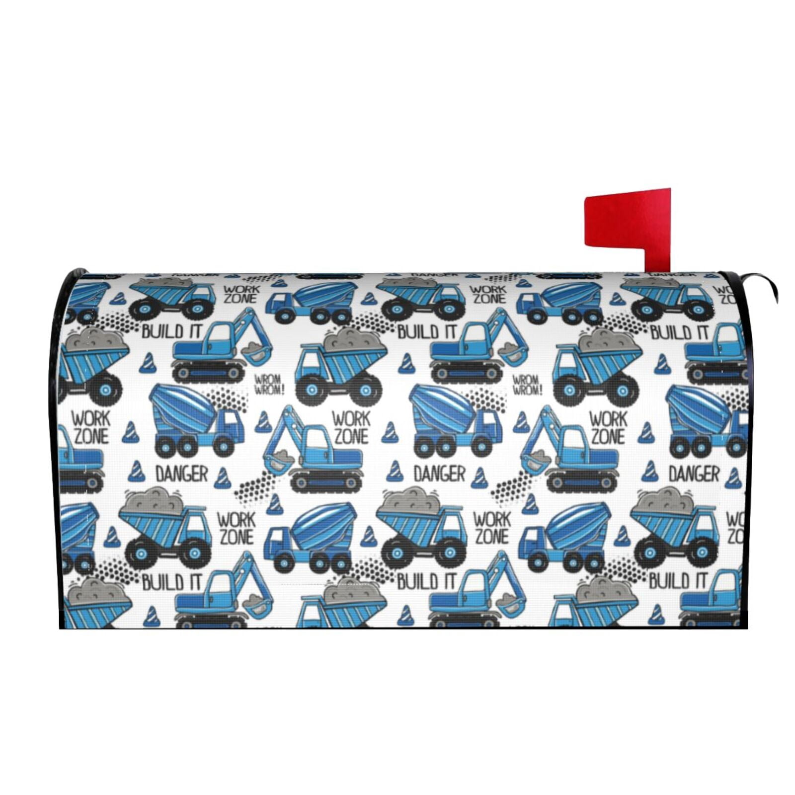 Xecao Blue Excavator for Mailbox Cover with Magnetic Strips, Waterproof and Sunscreen, Adds a Decorative Touch to Your Garden Yard.