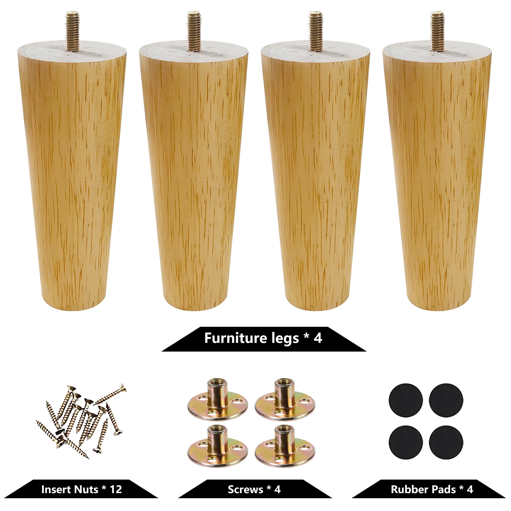 Buy SKERELL 4 Pack Wood Furniture Legs,6 inch Sofa Leg Set,Replacement