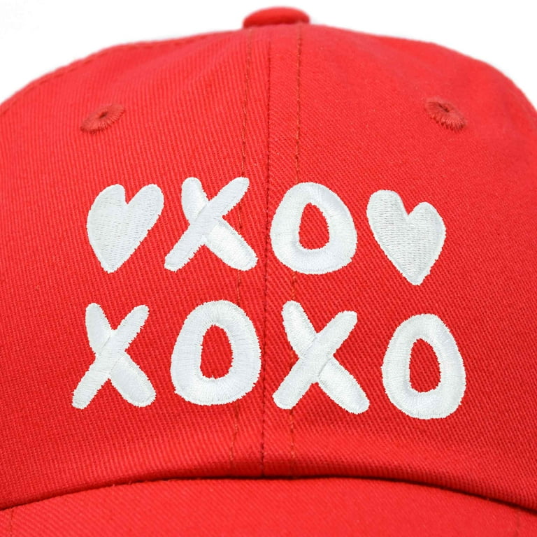 DALIX Hugs Kisses XOXO Hat Womens Embroidered Baseball Cap in Red