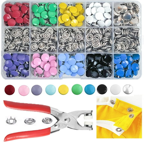 200 Sets Metal Snaps Buttons with Fastener Pliers Press Tool Kit  for DIY Crafts