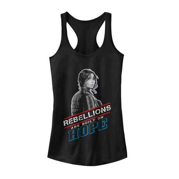 Junior's Star Wars Rogue One Jyn Rebellions Built Racerback Tank Top Black Large