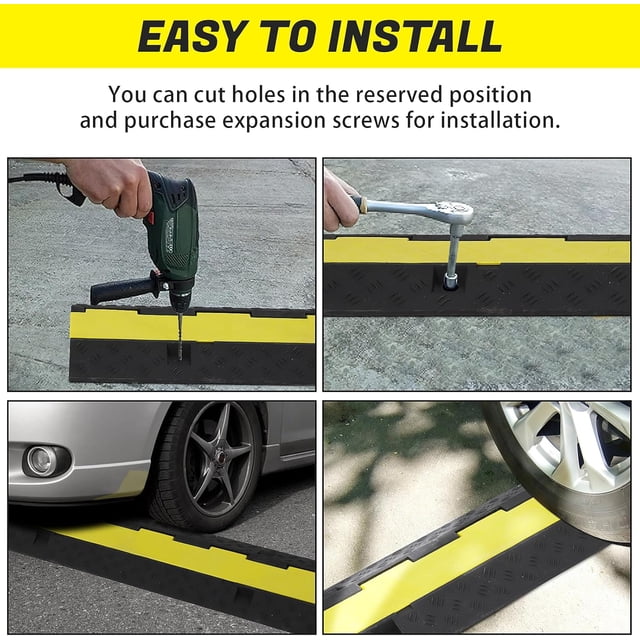 Ourlova Heavy-Duty 2-Channel Cable Protector Ramp 3-Pack Rubber Speed Bumps for Driveways 11000lbs Per Axle Capacity