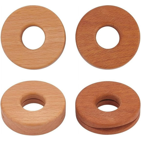 4Pcs Beech Wood Donut Bag Clips 2.1 Inch Dia Wooden Bag Seal Clips Wood Doughnut Chip Clips Wood Food Sealing Clips Round Sealing Food Clips Bag Closure Clips for Kitchen Storage Snack Bag for DIY