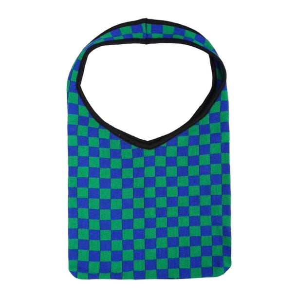 Bolso de hombro tejido de moda, bolso de compras de gran capacidad, patrón de cuadrícula, para playa Azul verde