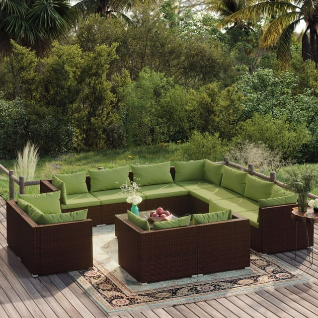 vidaXL Ensemble de Salon de Jardin 12 Pcs avec Coussins Rotin Poly Brun