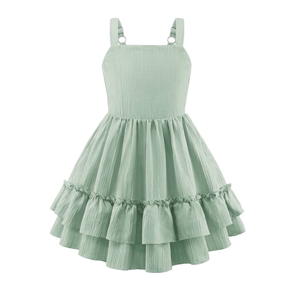 Odeerbi 4-15 Years Child Teen Girls Summer Strap Tiered Dress Sweet Cute Ruffle A-Line Dress for Beach Vacation Birthday