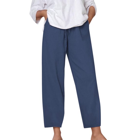 Hrsba Women's Winter Full Length Pants, Stretch Pants for Women Solid Color Dry Scrub Pants with Elastic Waist Drawstring Work Trousers with Pockets