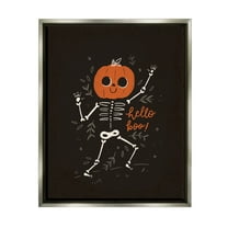 Hello Boo Halloween Smiling Skeleton Holiday Graphic Art Luster Gray Framed Art Print Wall Art