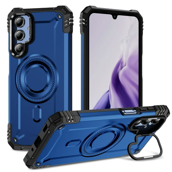 Designed for Samsung Galaxy A26 5G Armor Case with Camera Cover Stand, Shockproof Protection, Support Magnetic Wireless Charger Rugged Cover for Galaxy A26 5G, Support Car Magnetic Holder - Blue