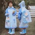 thumbnail image 2 of Hooded Transparent Raincoat Girl Boys Cartoon Rain Coat Hooded Outdoors Clear Waterproof Kids Toddler Children's Rainwear Protective Covers,Blue,6-8 Years, 2 of 7