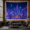 thumbnail image 6 of Cyberpunk Neon Cityscape at Night with Glowing Skyscrapers Energetic Digital Art for Gaming Enthusiasts Futuristic Synthwave Decor Holiday Gift Tapestry Wall Hanging for Bedroom and Gaming Room, 6 of 7