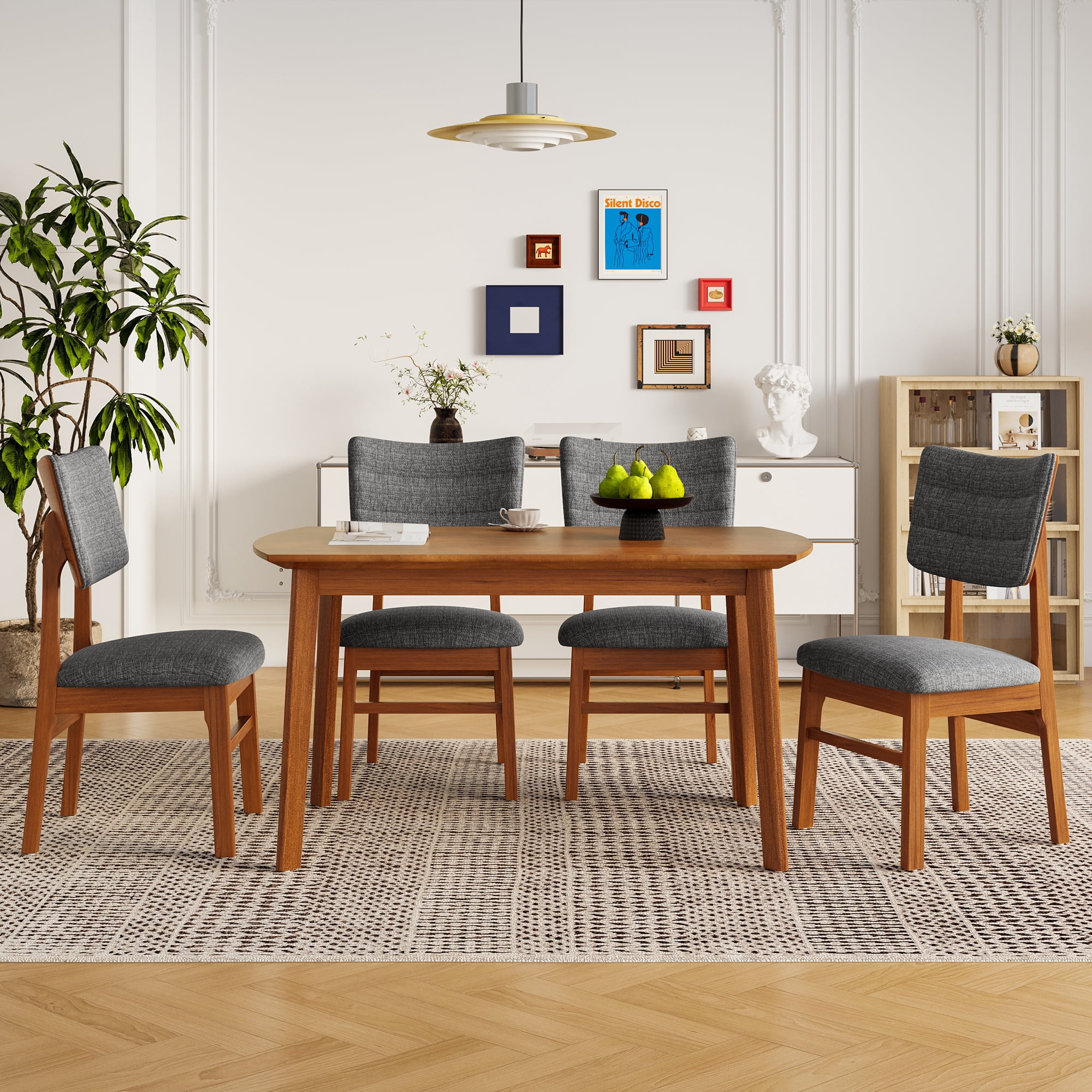EUROCO 5-Piece Solid Wood Dining Table Set for 4,Farmhouse Modern Kitchen Table & 4 Chairs Set for Home,Kitchen, Apartment,Space-Saving,Brown