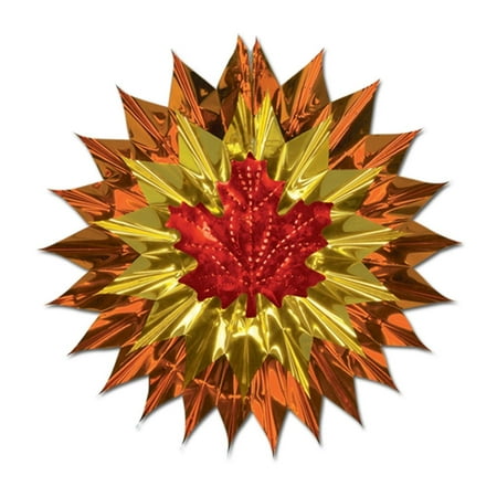 Club Pack of 12 Copper, Gold and Red Fall Leaf Metallic Fan-Burst 15