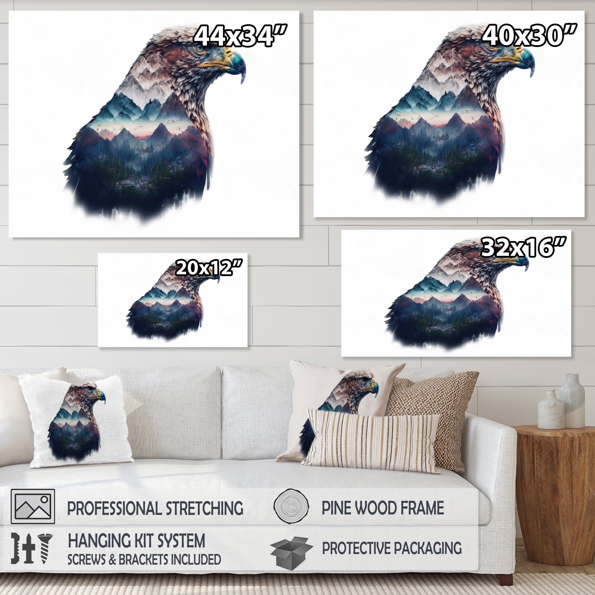 Designart Double Exposure Of A Eagles With Montain Landscape Canvas Wall Art