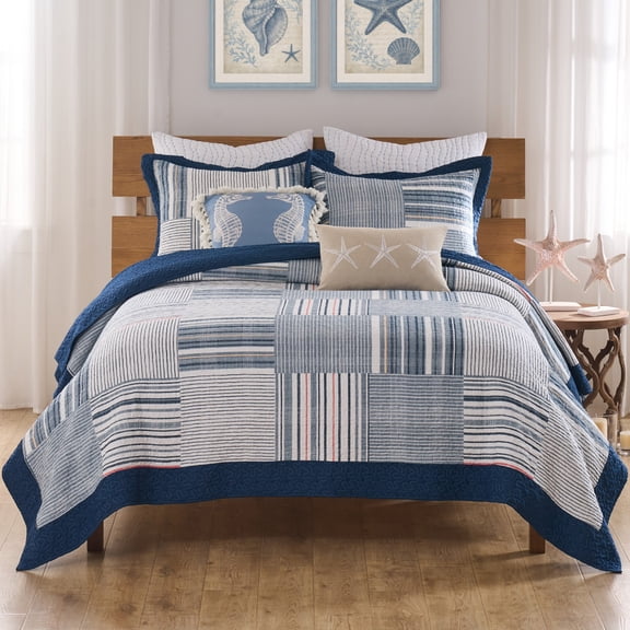 Greenland Home Fashions Voyage Cotton-Rich Lightweight Patchwork Print Quilt Set, 2-Piece Twin/XL, Teen/Adult