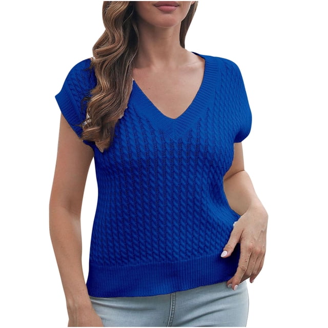 IROINID Women's Sweater Vest V-Neck Pullover Sweater Solid Color Loose Short Length Sleeveless Vest Sweater Vest Outer Wear Inner Wear Autumn and Winter